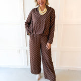 Geo Printed Top & Pant Set - Brown