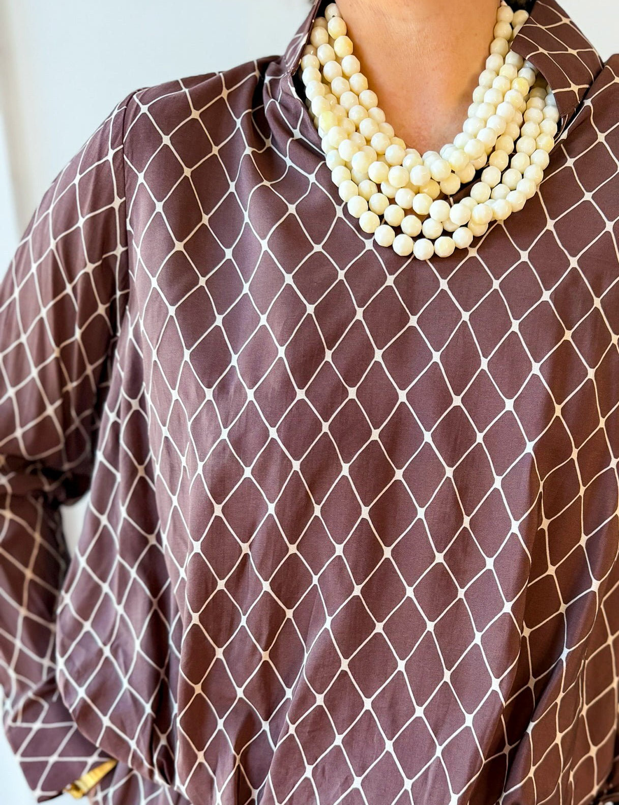 Geo Printed Top & Pant Set - Brown