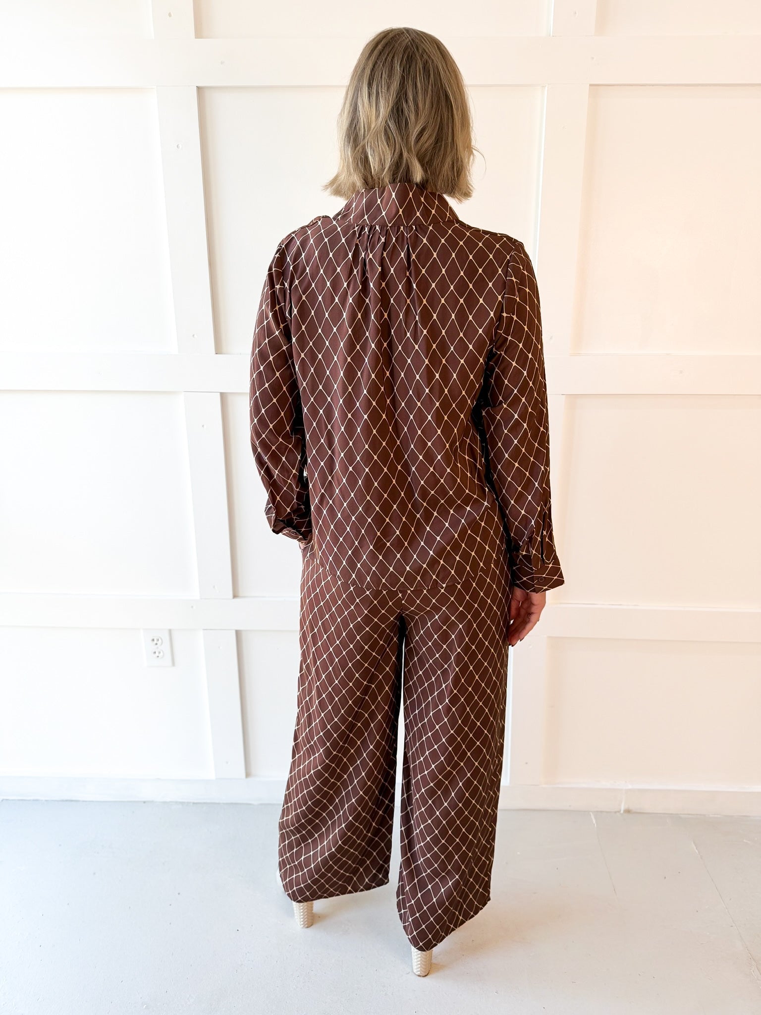 Geo Printed Top & Pant Set - Brown