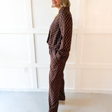 Geo Printed Top & Pant Set - Brown