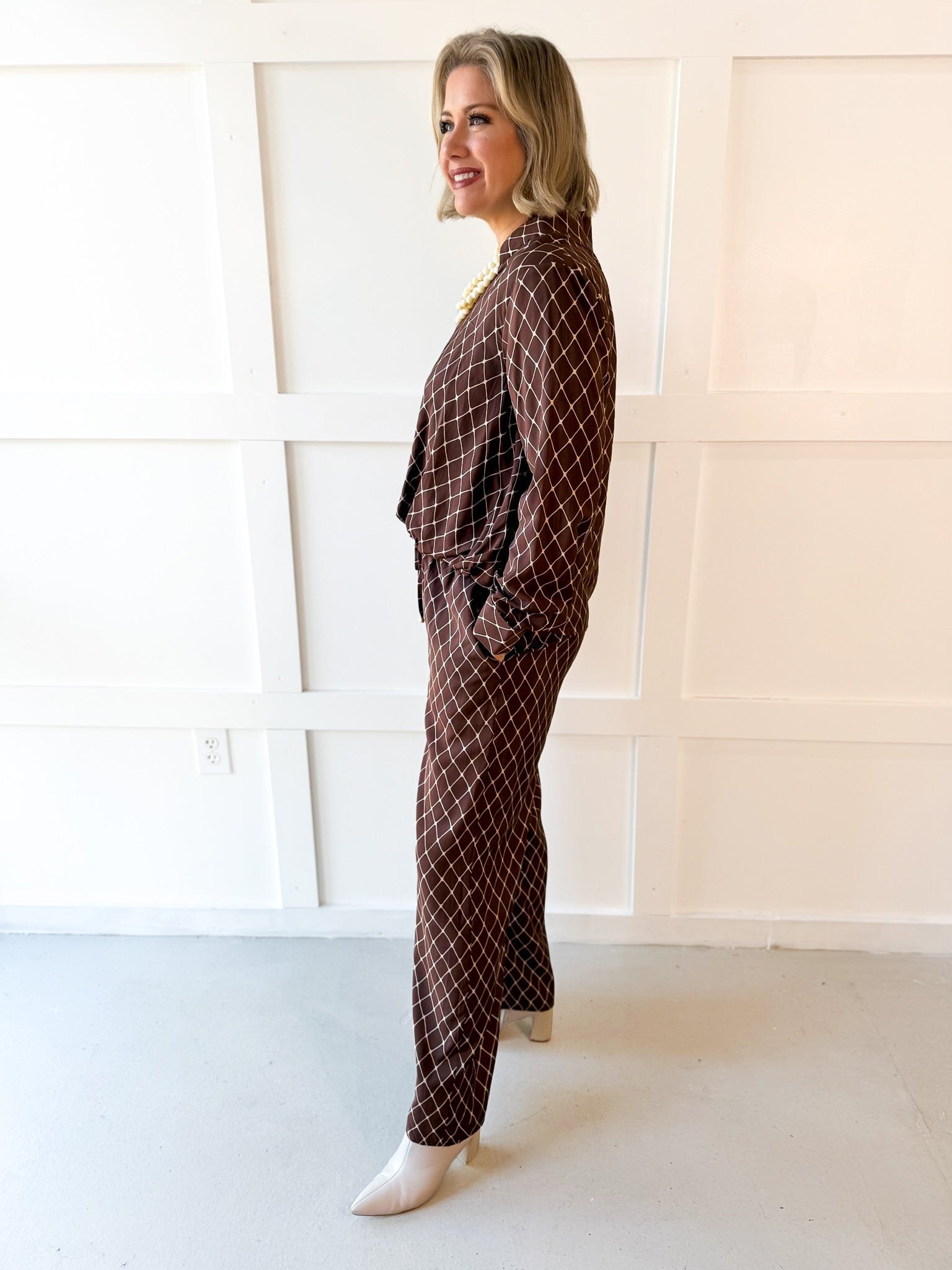 Geo Printed Top & Pant Set - Brown