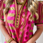 Geo Striped Contrast Shift Dress - Plum