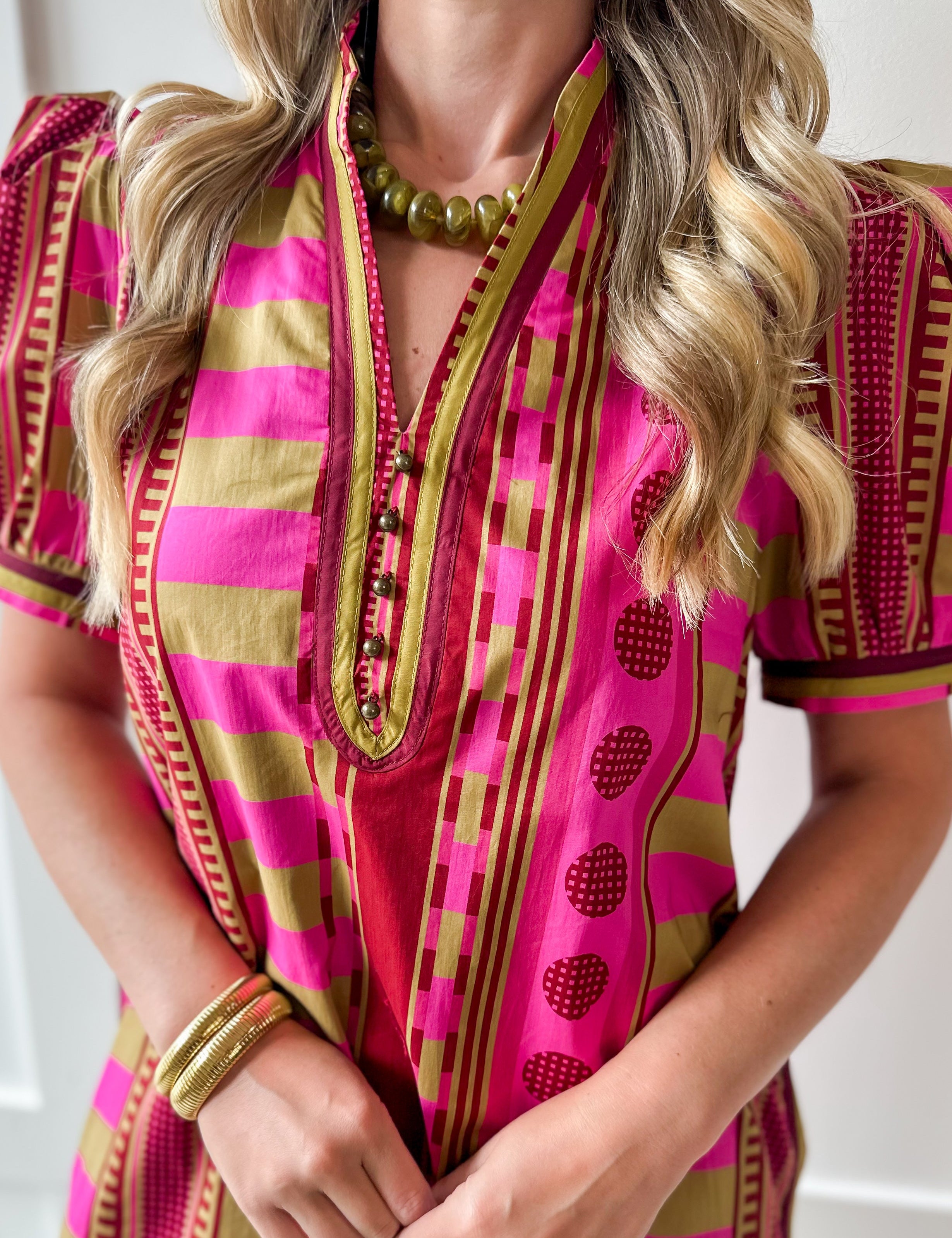 Geo Striped Contrast Shift Dress - Plum
