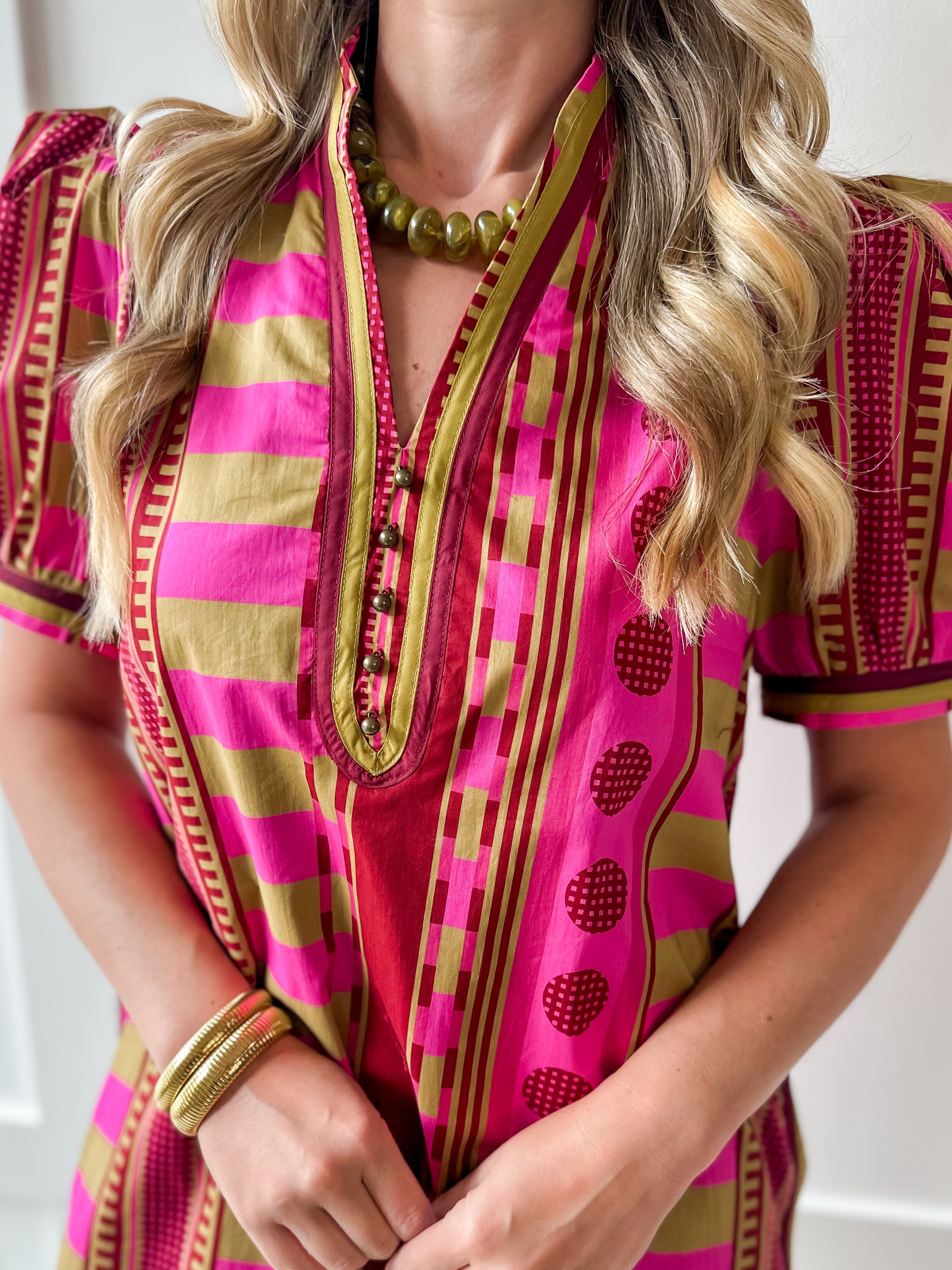 Geo Striped Contrast Shift Dress - Plum