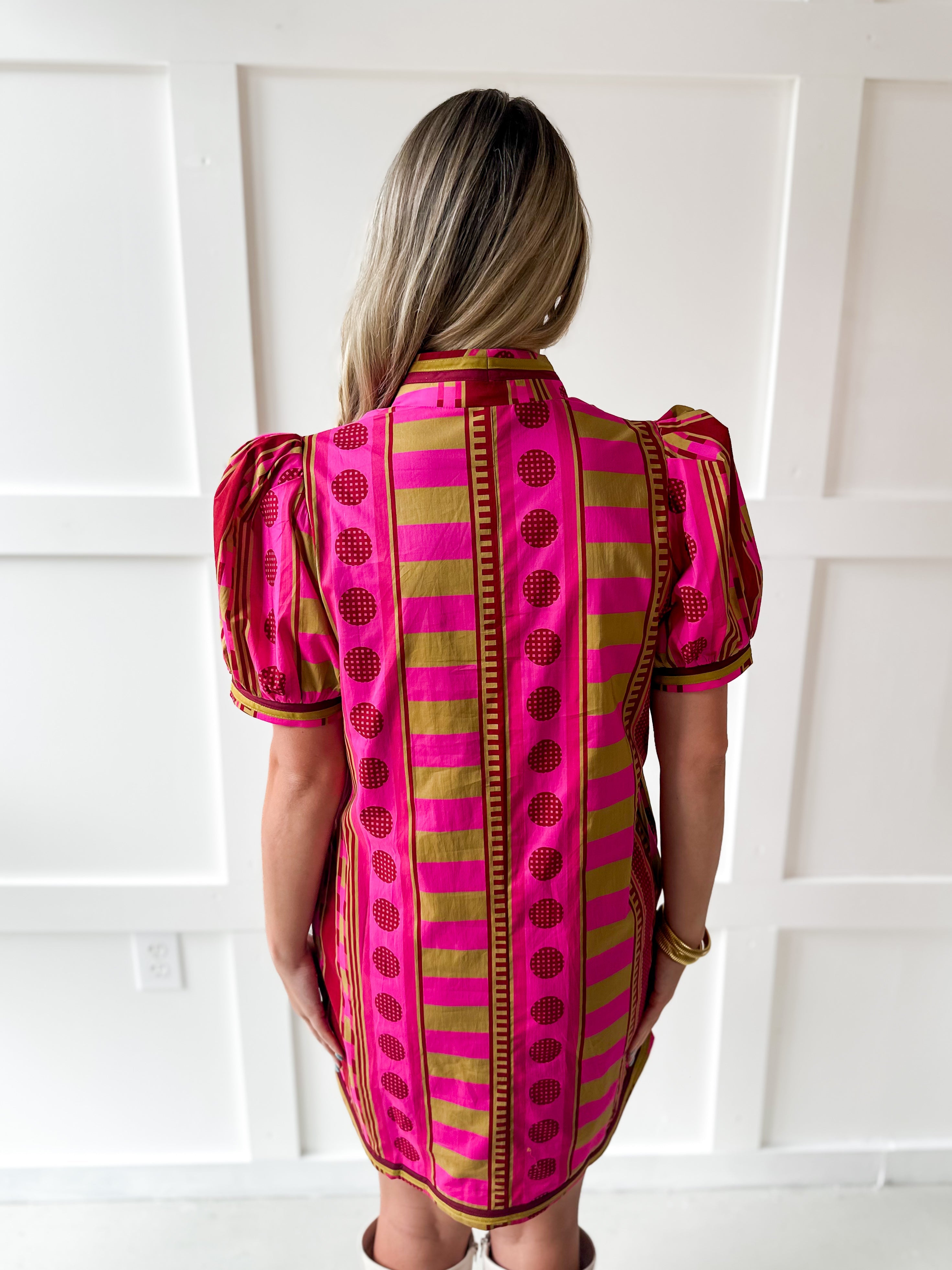 Geo Striped Contrast Shift Dress - Plum