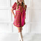 Geo Striped Contrast Shift Dress - Plum