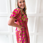 Geo Striped Contrast Shift Dress - Plum