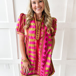 Geo Striped Contrast Shift Dress - Plum
