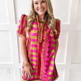 Geo Striped Contrast Shift Dress - Plum