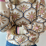Geometric Floral Motif Mock Neck Sweater