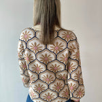 Geometric Floral Motif Mock Neck Sweater