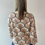 Geometric Floral Motif Mock Neck Sweater