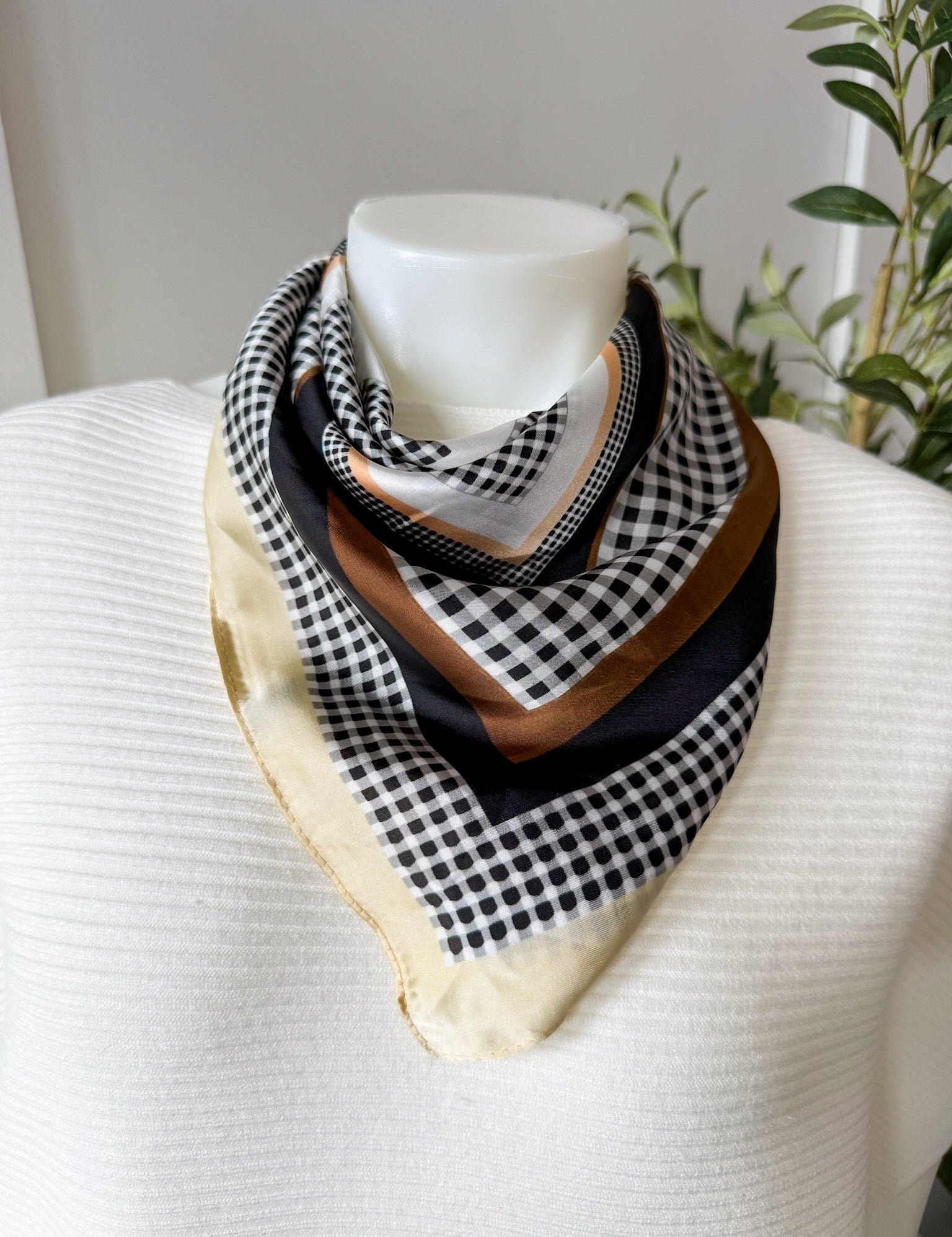 Geometric & Gingham Print Scarf