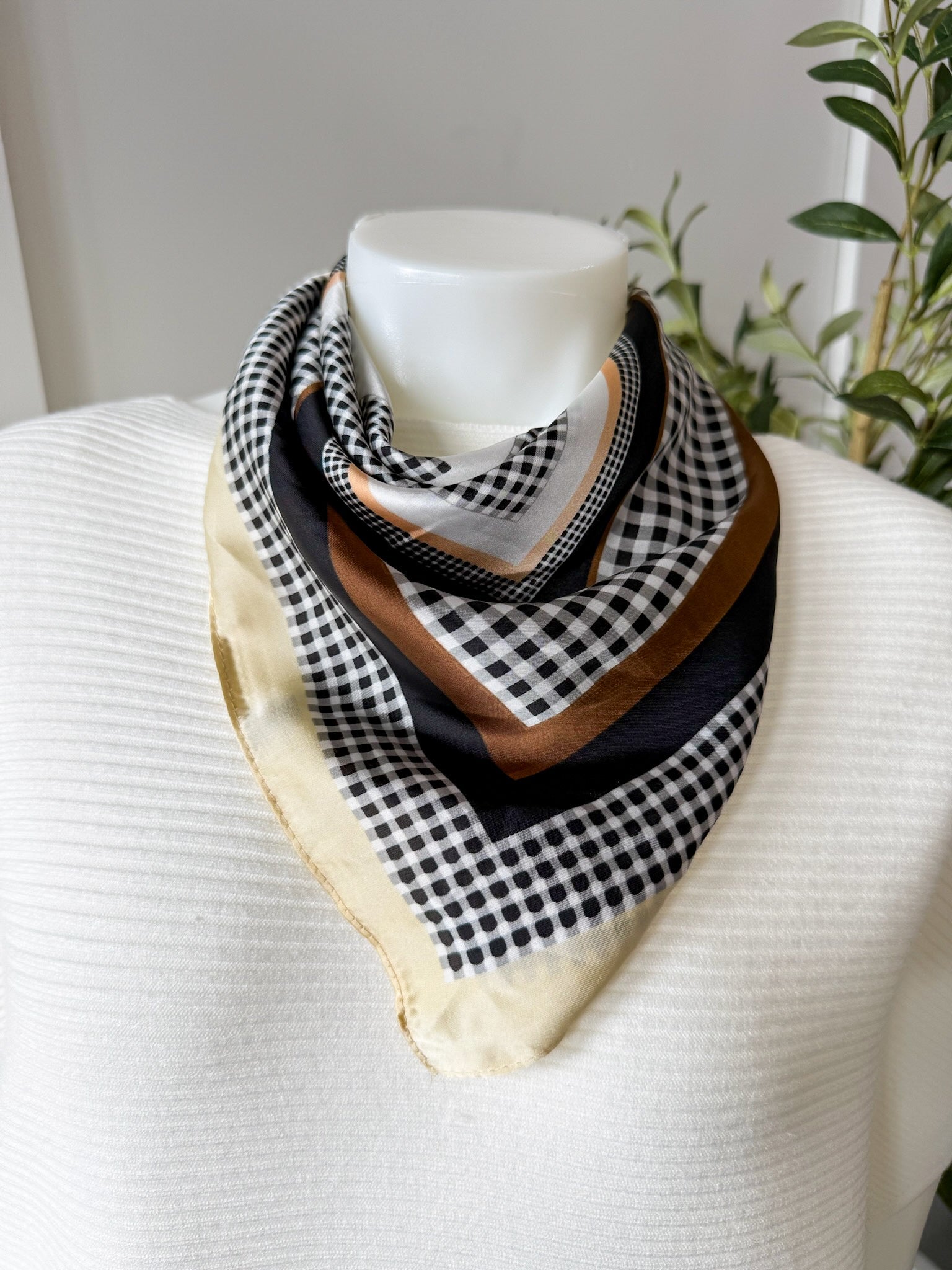Geometric & Gingham Print Scarf