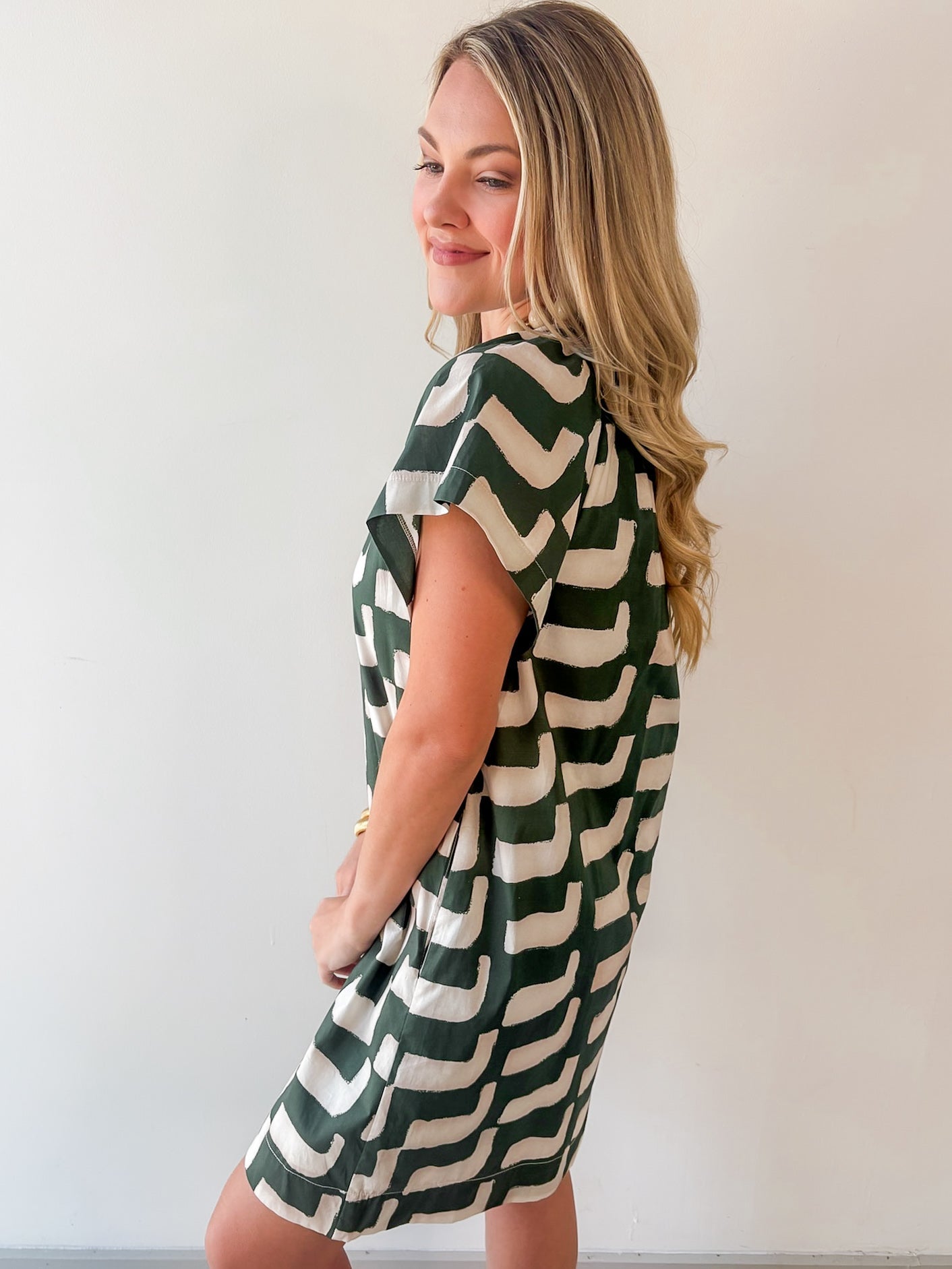 Geometric Tunic Mini Dress - Green