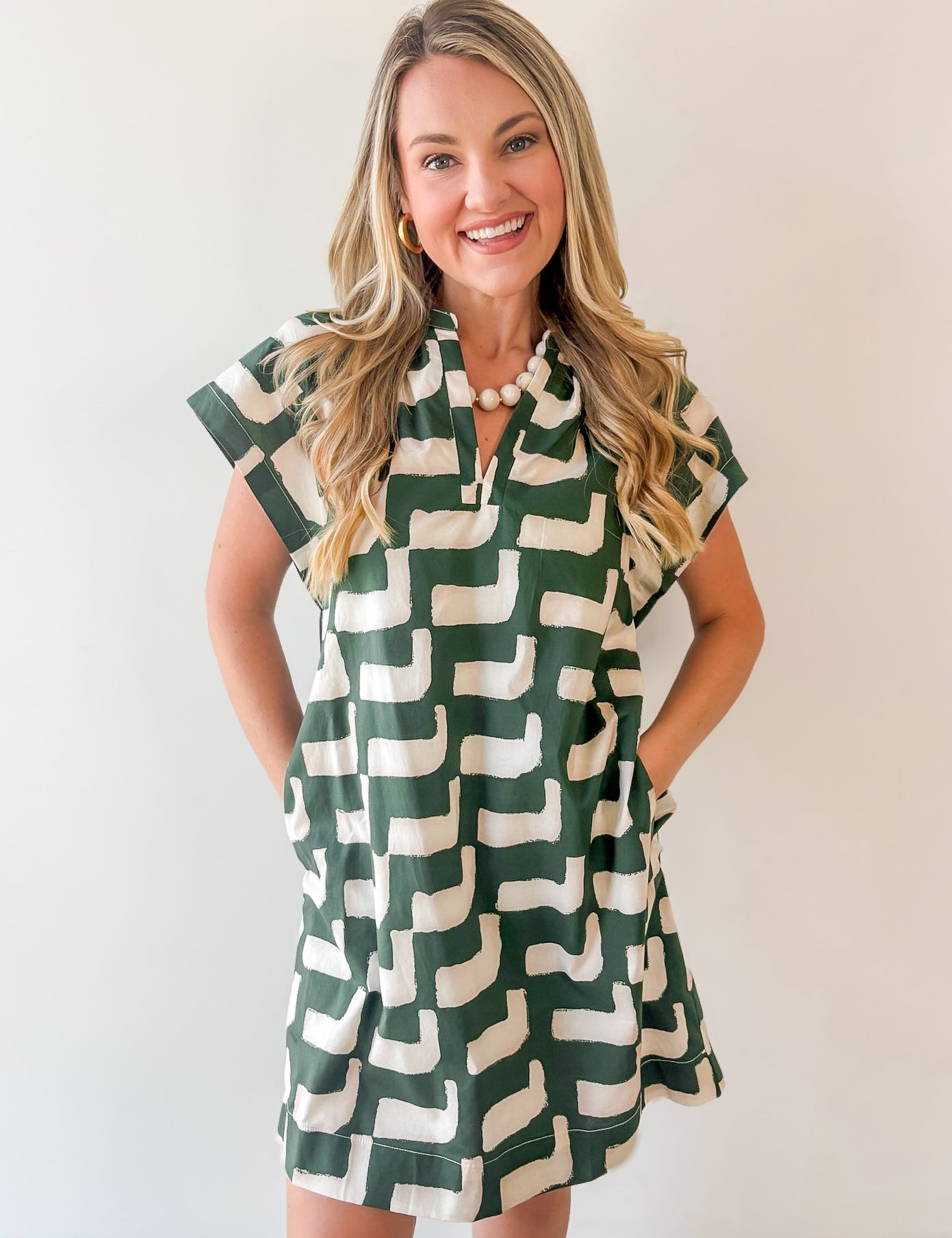 Geometric Tunic Mini Dress - Green