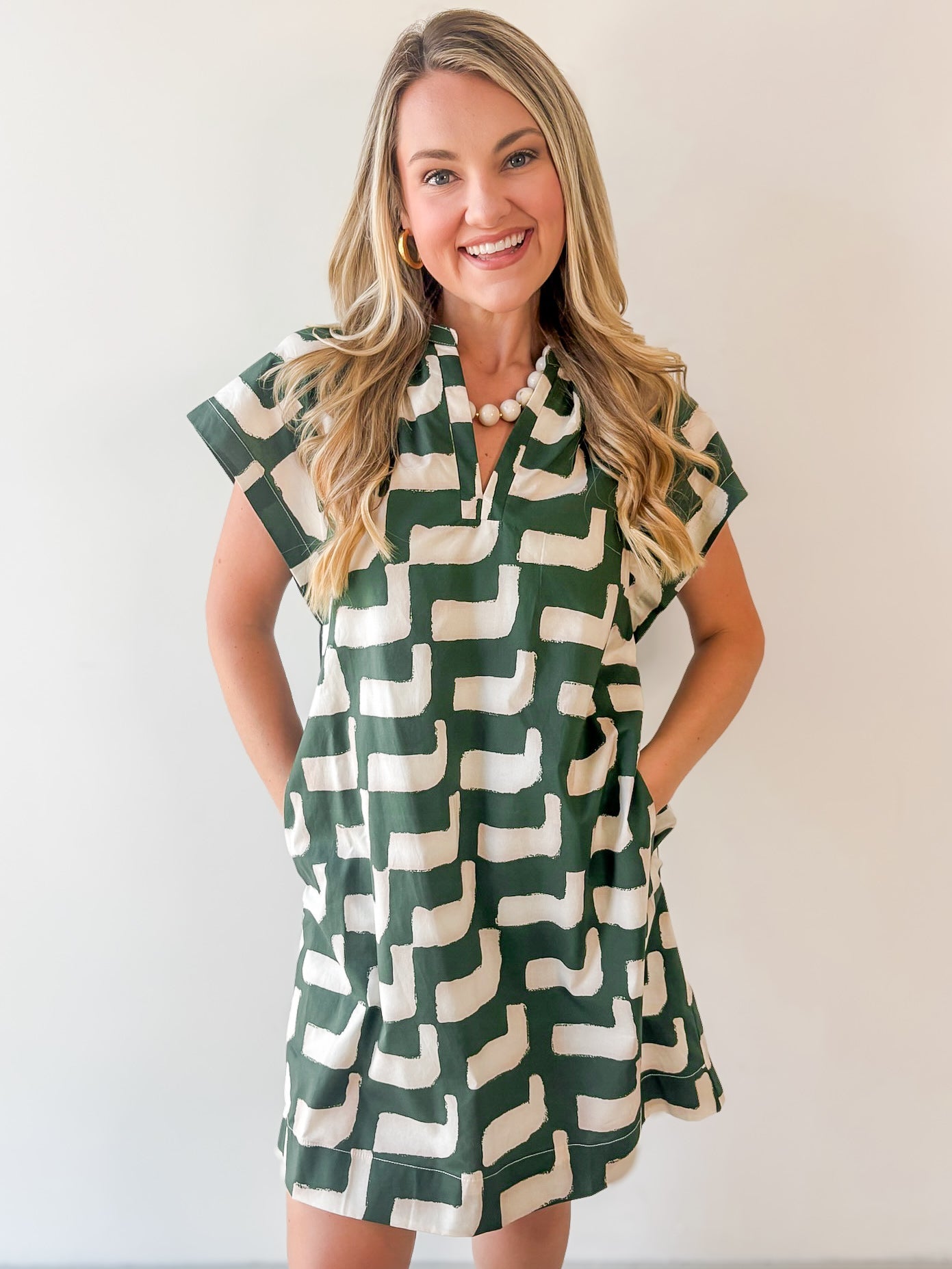 Geometric Tunic Mini Dress - Green