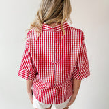 Gingham 3/4 Sleeve Top - Red