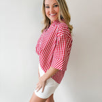 Gingham 3/4 Sleeve Top - Red