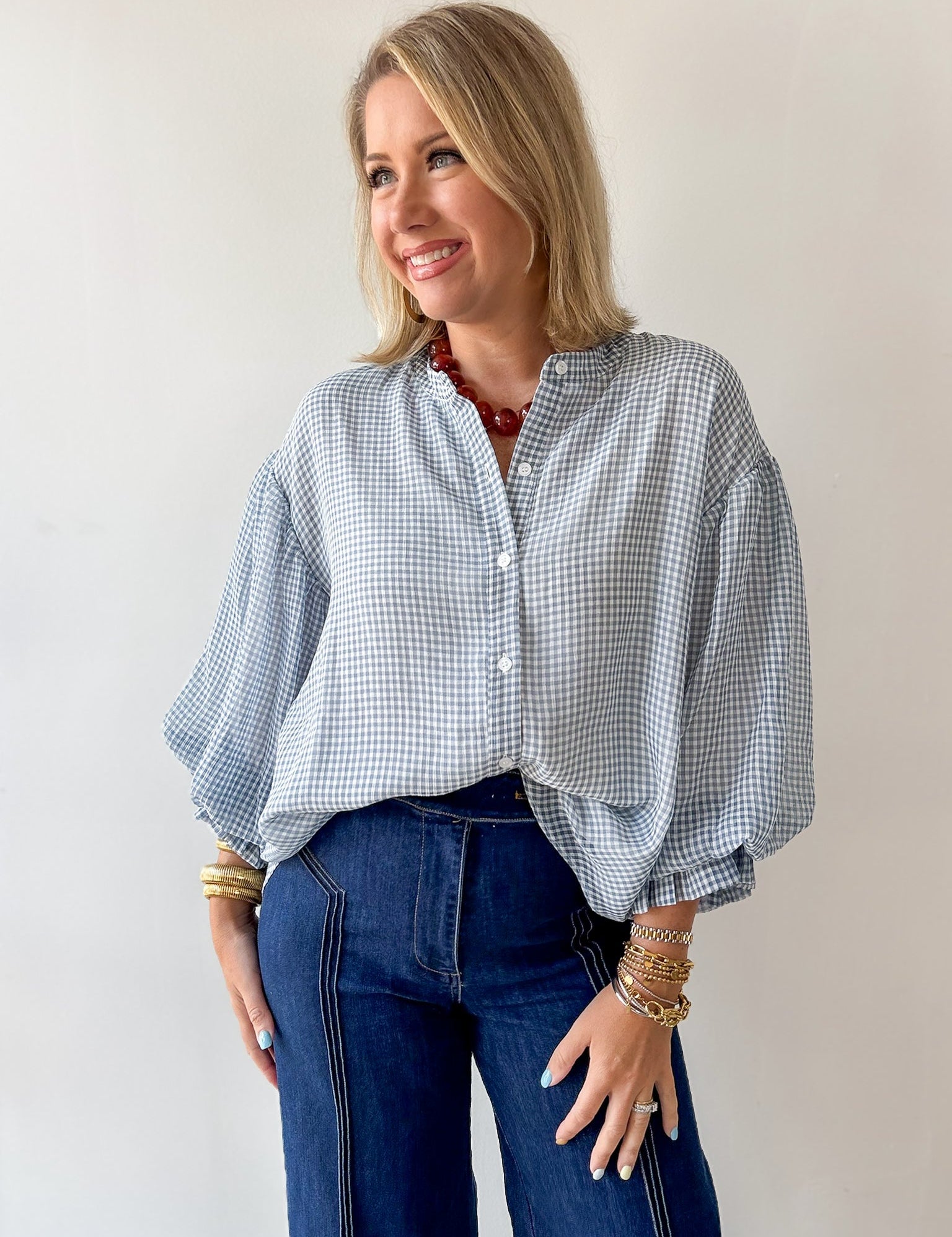 Gingham Bubble Blouse