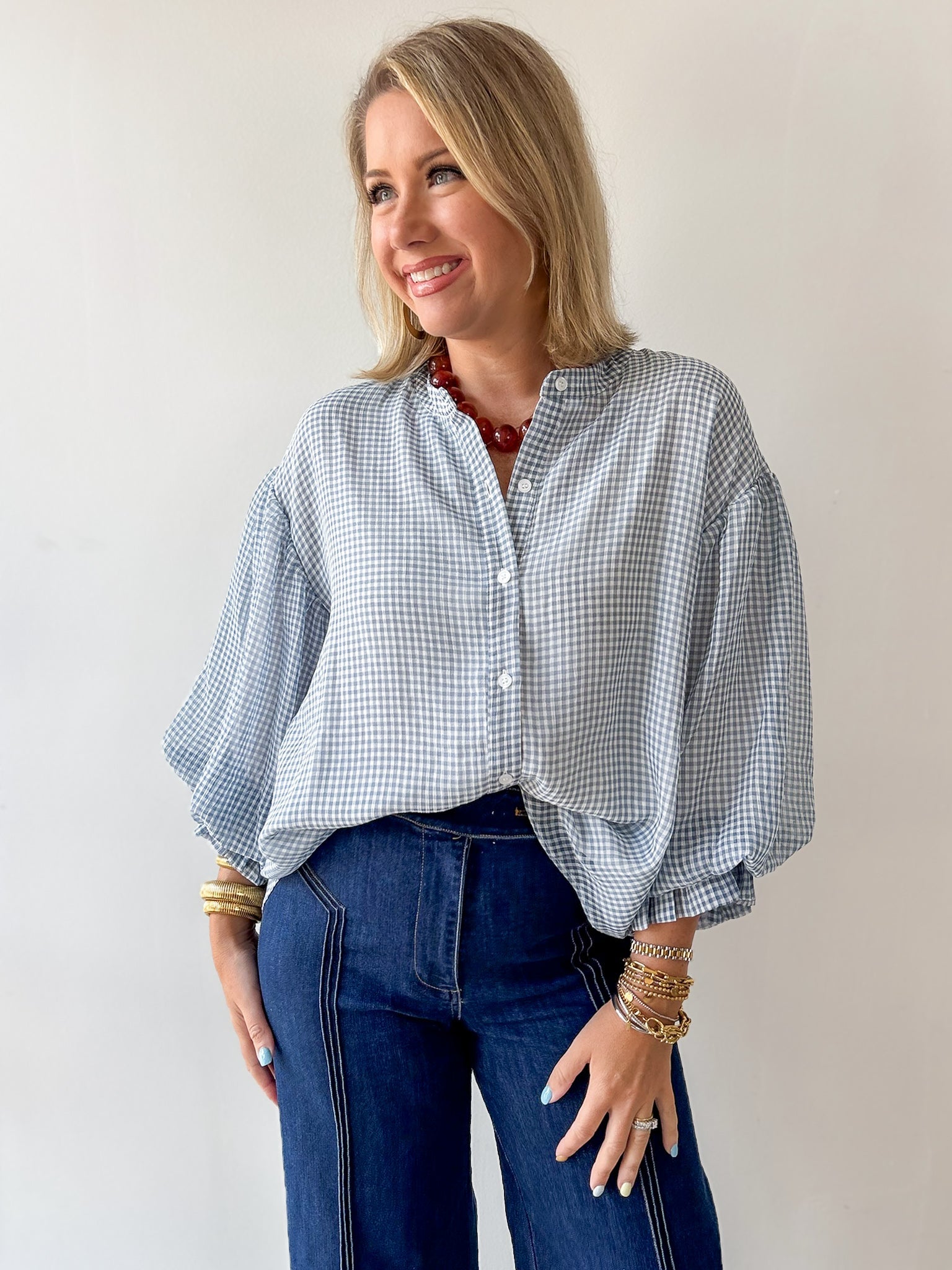 Gingham Bubble Blouse