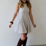 Gingham Mini Swing Dress - Beige