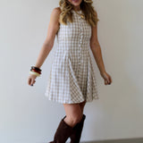 Gingham Mini Swing Dress - Beige