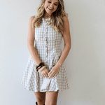 Gingham Mini Swing Dress - Beige