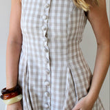 Gingham Mini Swing Dress - Beige