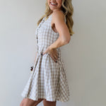 Gingham Mini Swing Dress - Beige