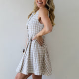 Gingham Mini Swing Dress - Beige