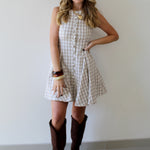 Gingham Mini Swing Dress - Beige