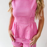 Gingham Peplum Top & Short Set