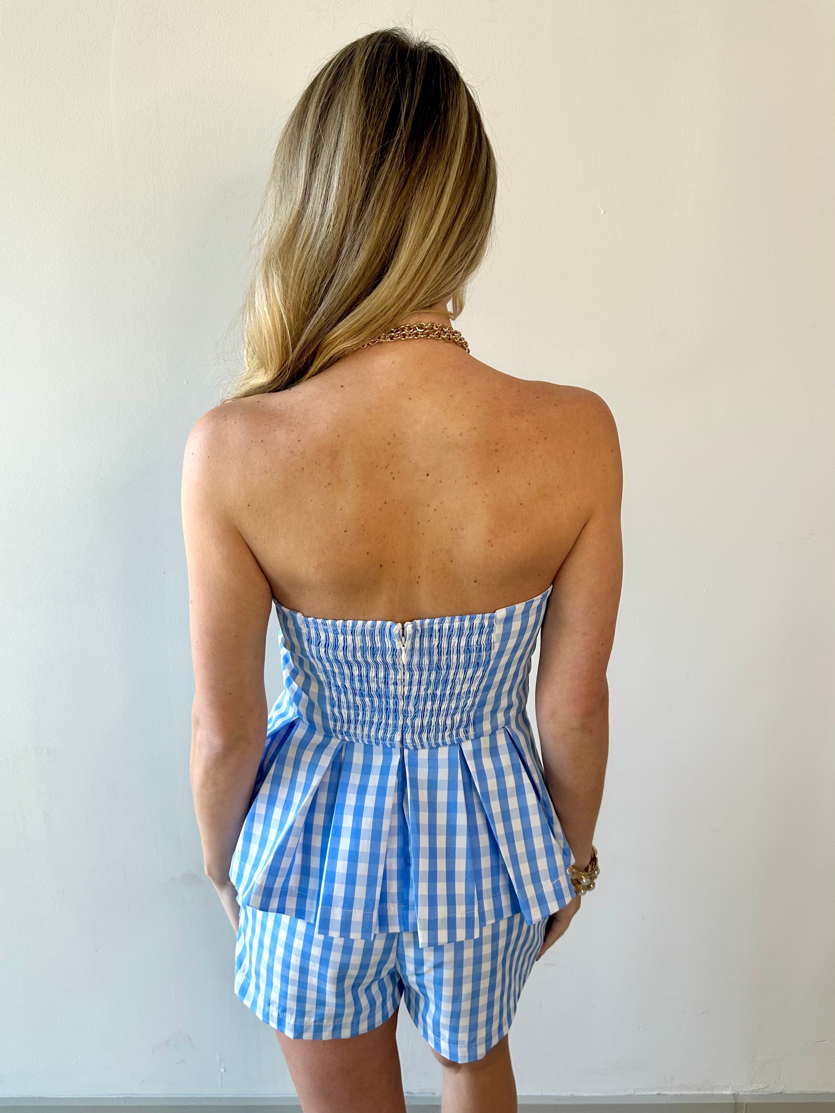 Gingham Peplum Top & Short Set