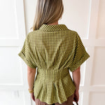 Gingham Pleated Waist Top - Matcha