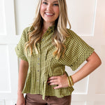 Gingham Pleated Waist Top - Matcha