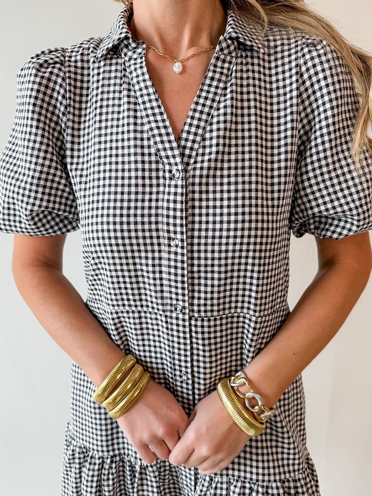 Gingham Puff Sleeve Dress