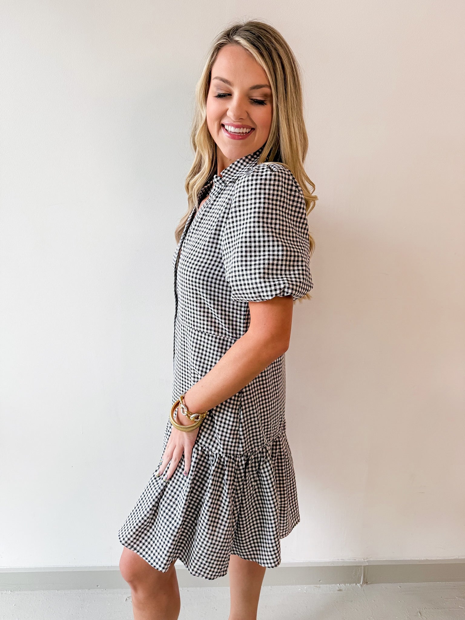 Gingham Puff Sleeve Dress