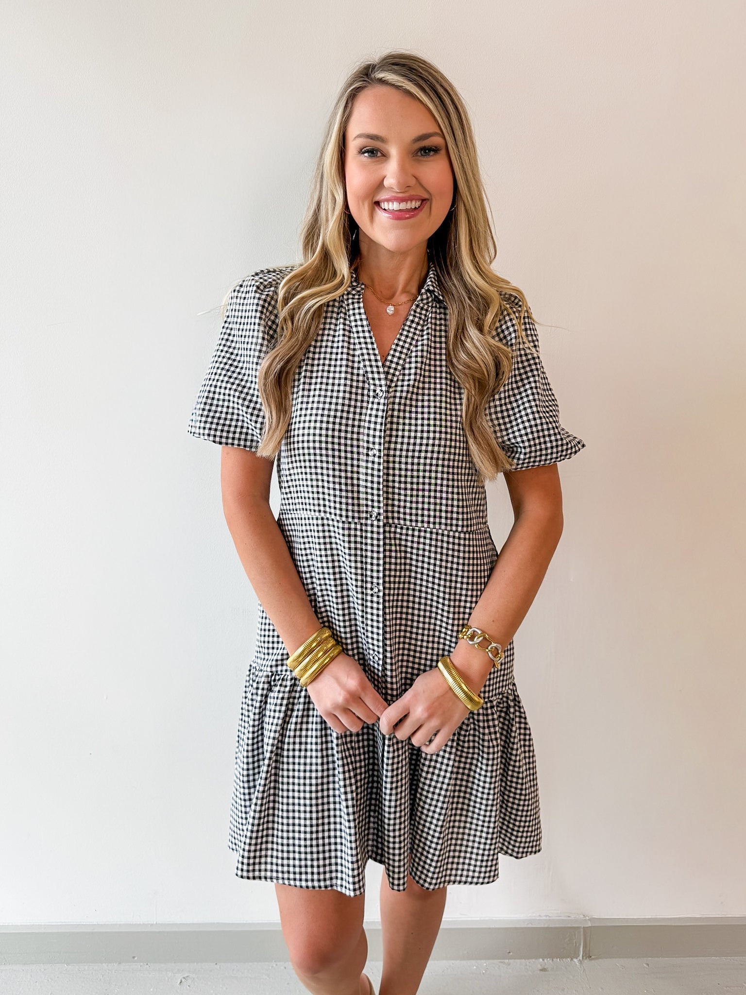Gingham Puff Sleeve Dress