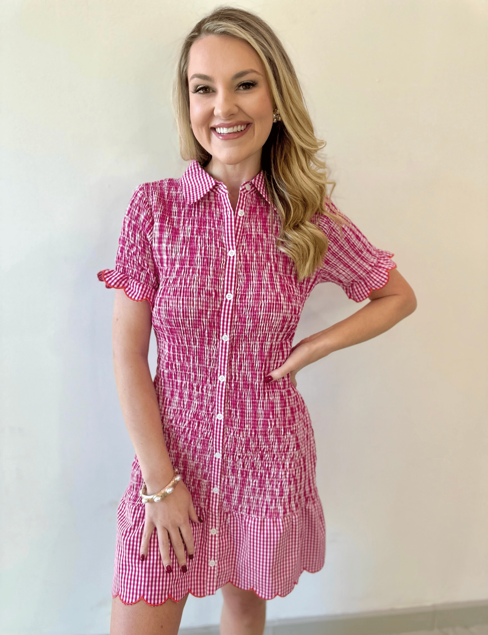 Gingham Smocked Button Down Dress