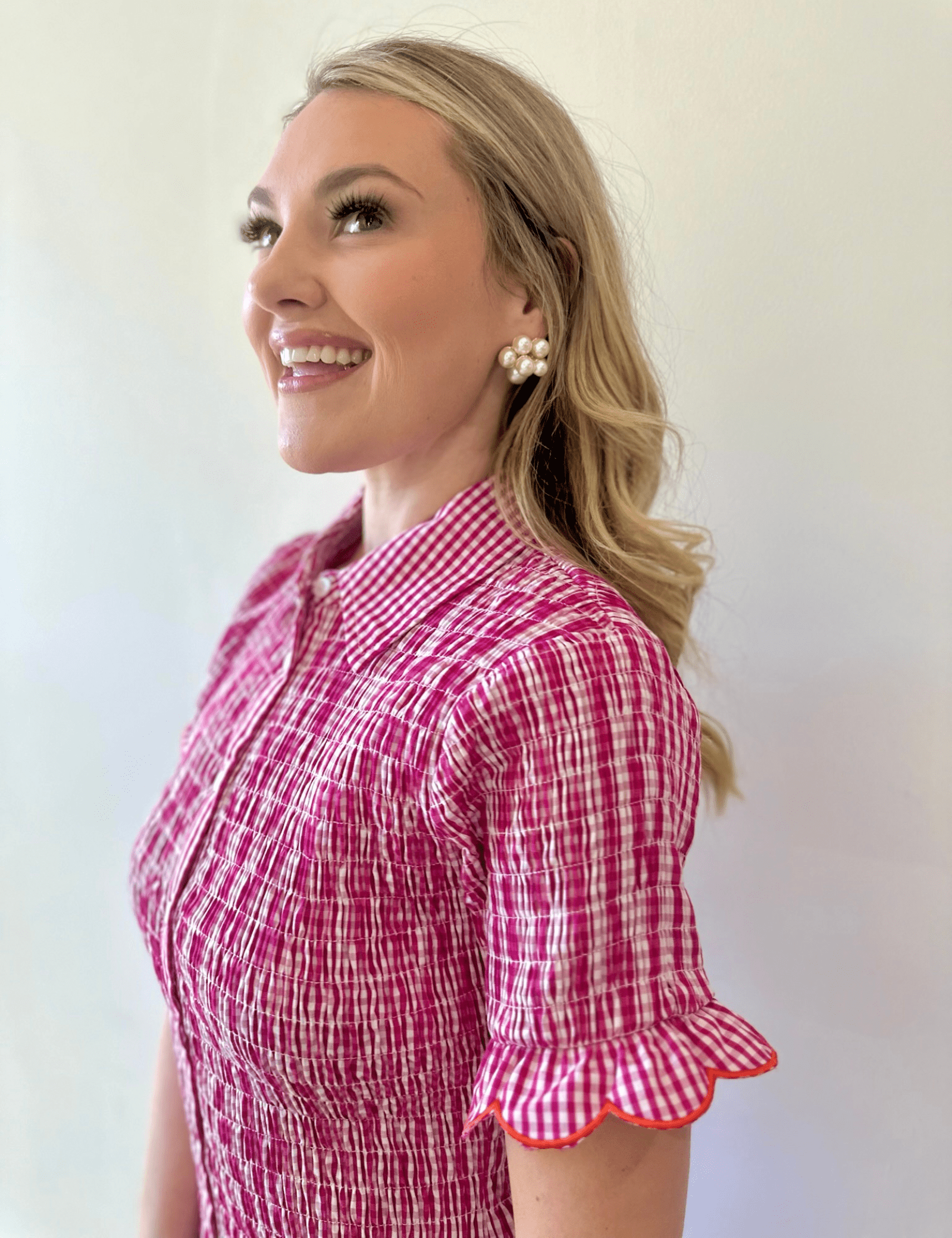 Gingham Smocked Button Down Dress