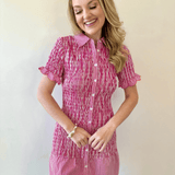 Gingham Smocked Button Down Dress