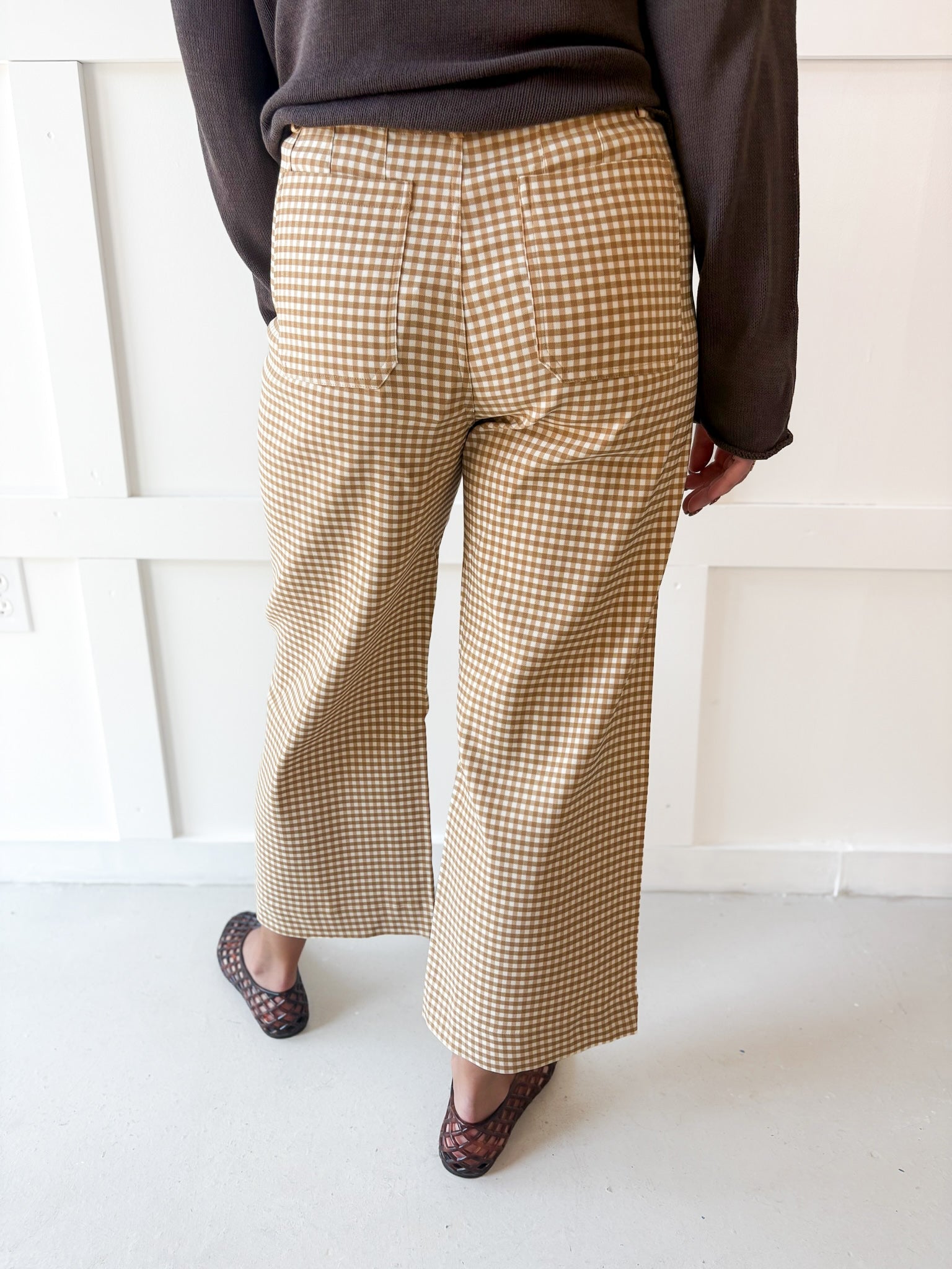 Gingham Straight Leg Pant- Toast