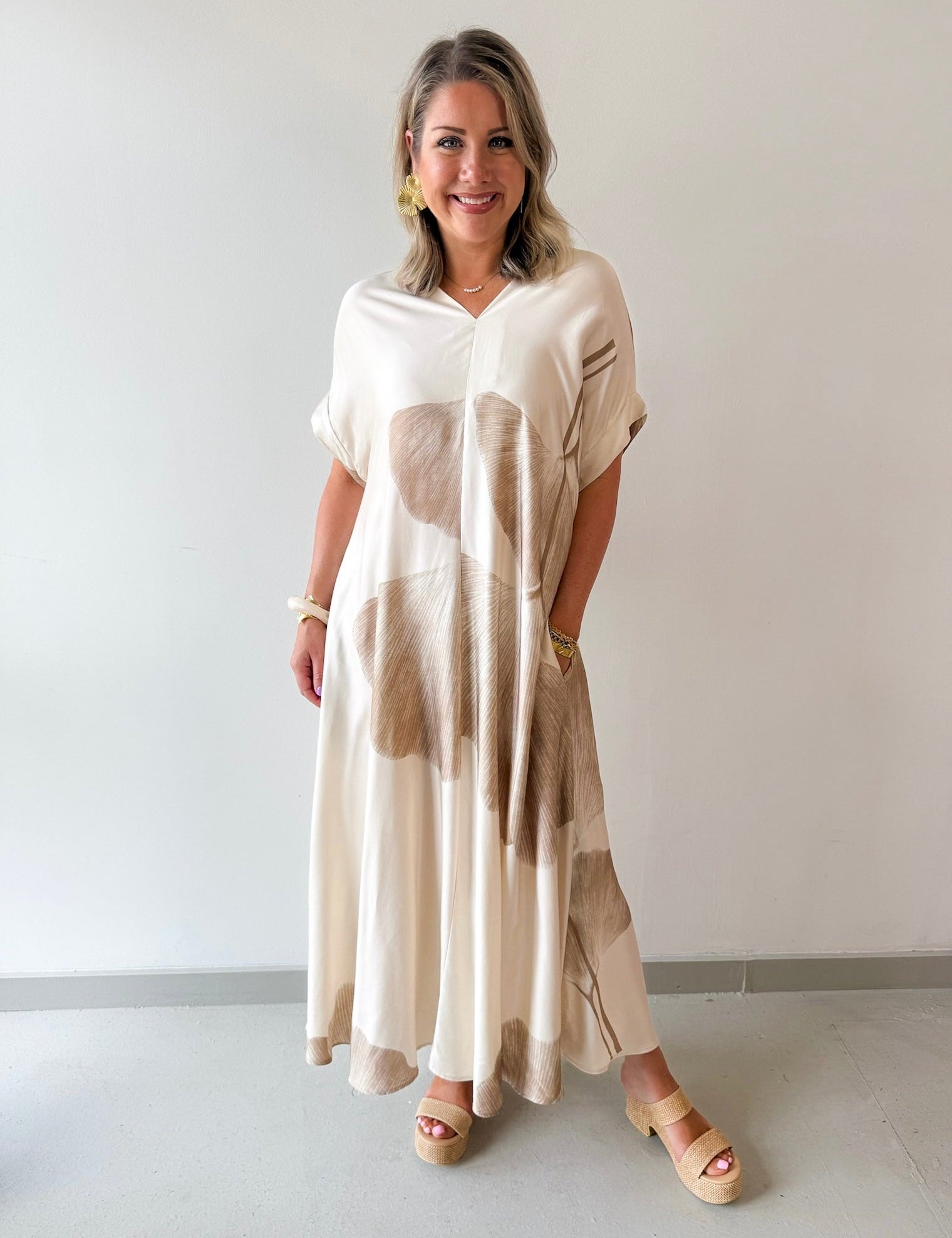 Gingko Print Kaftan Maxi Dress