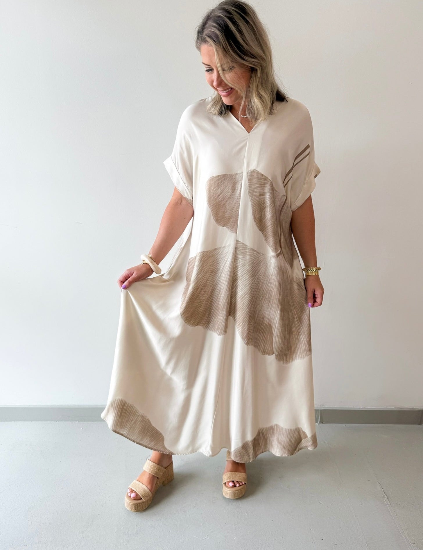 Gingko Print Kaftan Maxi Dress