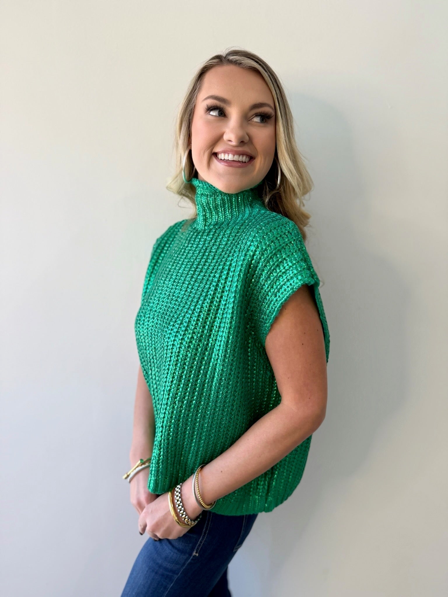 Glitzy Metallic Sweater - Green