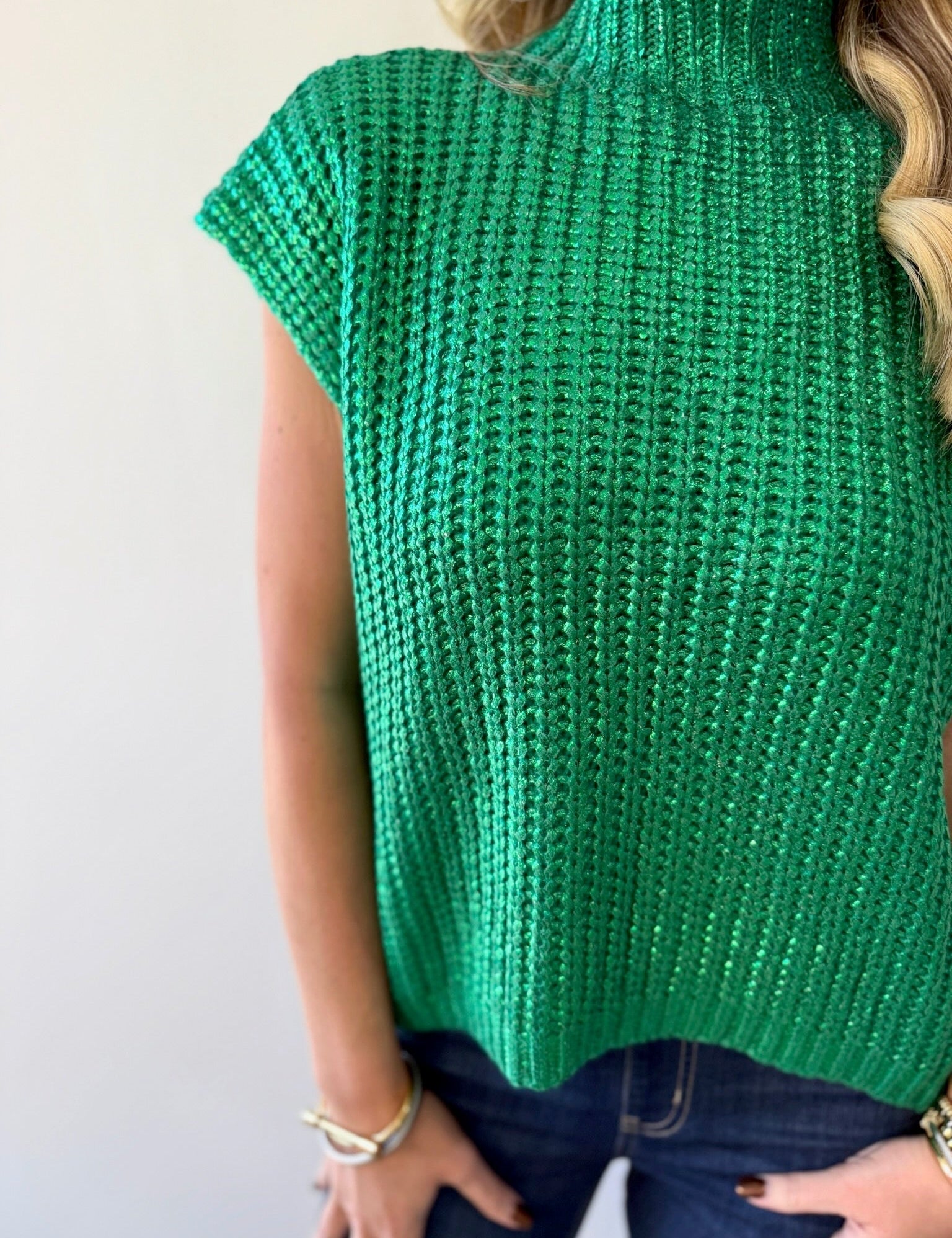 Glitzy Metallic Sweater - Green