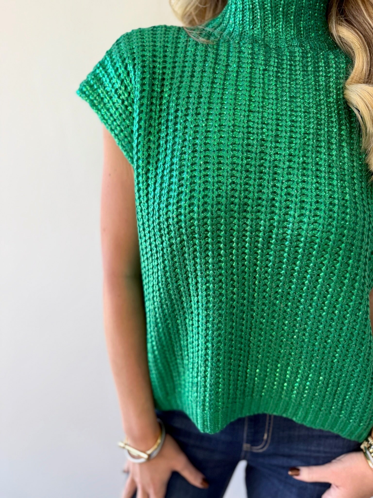 Glitzy Metallic Sweater - Green