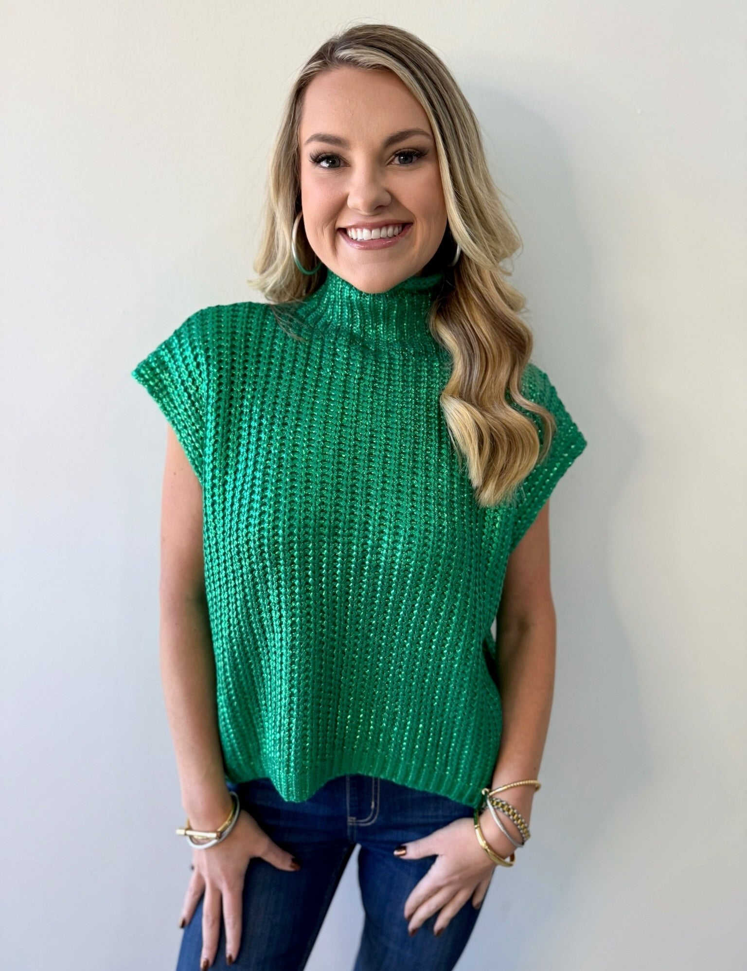 Glitzy Metallic Sweater - Green