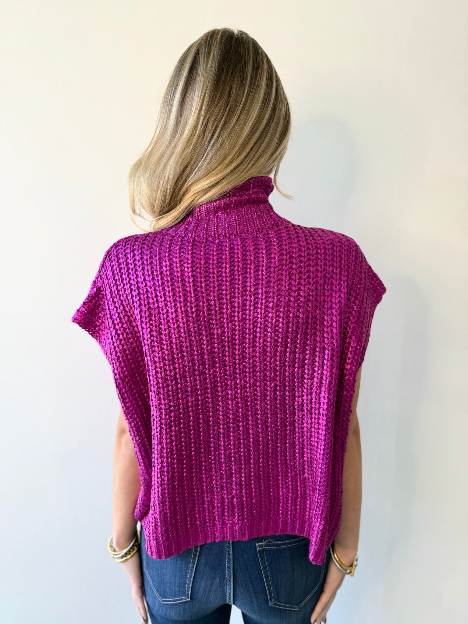 Glitzy Metallic Sweater - Magenta